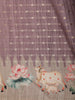 Muted Mauve Purple Striped Woven Design Tussar Saree with Contrast Animal Motif Border