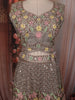 Muted Mocha Brown Floral Thread and Mirror Embroidered Design Net Lehenga with Dupatta