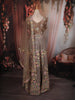 Muted Mocha Brown Floral Thread and Mirror Embroidered Design Net Lehenga with Dupatta