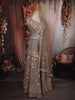 Muted Mocha Brown Floral Thread and Mirror Embroidered Design Net Lehenga with Dupatta