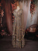 Muted Mocha Brown Floral Thread and Mirror Embroidered Design Net Lehenga with Dupatta