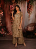 Muted Olive Brown Geometric Line Mirror and Thread Embroidered Design Cotton Palazzo Suit