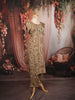 Muted Olive Brown Geometric Line Mirror and Thread Embroidered Design Cotton Palazzo Suit