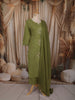 Muted Olive Green Floral Thread Embroidered Design Cotton Straight Cut Salwar Suit with Dupatta