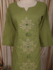Muted Olive Green Floral Thread Embroidered Design Cotton Straight Cut Salwar Suit with Dupatta