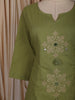 Muted Olive Green Floral Thread Embroidered Design Cotton Straight Cut Salwar Suit with Dupatta