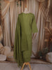 Muted Olive Green Floral Thread Embroidered Design Cotton Straight Cut Salwar Suit with Dupatta