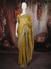 Muted Olive Green Floral Vine Zari Embroidered Design Pure Banarasi Silk Festive Saree with Designer Border