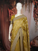 Muted Olive Green Floral Vine Zari Embroidered Design Pure Banarasi Silk Festive Saree with Designer Border