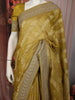 Muted Olive Green Floral Vine Zari Embroidered Design Pure Banarasi Silk Festive Saree with Designer Border