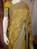 Muted Olive Green Floral Vine Zari Embroidered Design Pure Banarasi Silk Festive Saree with Designer Border