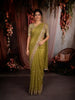 Muted Olive Green Floral Zari Embroidered Design Tissue Organza Fancy Saree with Designer Border
