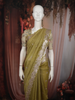Muted Olive Green Floral Zari Embroidered Design Tissue Organza Fancy Saree with Designer Border