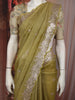 Muted Olive Green Floral Zari Embroidered Design Tissue Organza Fancy Saree with Designer Border