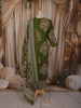 Muted Olive Green Kalamkari Printed Design Cotton Straight Cut Salwar Suit with Dupatta