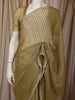 Muted Olive Green Vertical Striped Beads Embroidered Design Pure Tissue Silk Party Wear Saree with Designer Border
