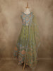 Muted Olive Moss Green Floral Thread and Mirror Embroidered Design Net Anarkali Gown with Dupatta