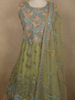 Muted Olive Moss Green Floral Thread and Mirror Embroidered Design Net Anarkali Gown with Dupatta