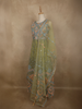 Muted Olive Moss Green Floral Thread and Mirror Embroidered Design Net Anarkali Gown with Dupatta