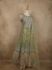 Muted Olive Moss Green Floral Thread and Mirror Embroidered Design Net Anarkali Gown with Dupatta