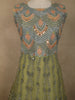 Muted Olive Moss Green Floral Thread and Mirror Embroidered Design Net Anarkali Gown with Dupatta