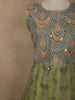 Muted Olive Moss Green Floral Thread and Mirror Embroidered Design Net Anarkali Gown with Dupatta