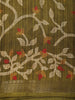 Muted Olive Moss Green Floral Vine Printed Design Mixed Cotton Saree with Zari Border