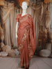 Muted Peach Floral Thread Embroidered Design Pure Tussar Saree with Lace Border