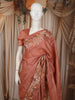 Muted Peach Floral Thread Embroidered Design Pure Tussar Saree with Lace Border