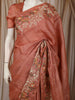 Muted Peach Floral Thread Embroidered Design Pure Tussar Saree with Lace Border