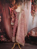 Muted Rosewood Pink Floral Zari and Mirror Embroidered Design Tissue Organza Salwar Suit