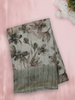 Muted Sage Olive Green Floral Printed Design Mixed Cotton Saree