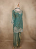 Muted Sage Olive Green Floral Zari Embroidered Design Organza Palazzo Suit with Dupatta