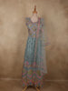Muted Steel Blue Floral Sequins Embroidered Design Net Gown with Dupatta
