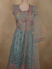 Muted Steel Blue Floral Sequins Embroidered Design Net Gown with Dupatta