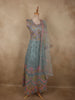 Muted Steel Blue Floral Sequins Embroidered Design Net Gown with Dupatta