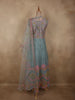 Muted Steel Blue Floral Sequins Embroidered Design Net Gown with Dupatta