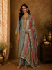 Muted Steel Blue Floral Sequins and Beads Embroidered Design Tissue Silk Palazzo Suit with Dupatta