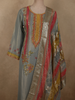 Muted Steel Blue Floral Sequins and Beads Embroidered Design Tissue Silk Palazzo Suit with Dupatta