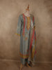 Muted Steel Blue Floral Sequins and Beads Embroidered Design Tissue Silk Palazzo Suit with Dupatta