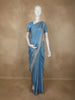 Muted Steel Blue Floral Zari Woven Design Banarasi Saree