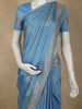 Muted Steel Blue Floral Zari Woven Design Banarasi Saree