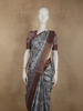 Muted Steel Blue Grey Abstract Printed Design Semi Tussar Saree