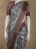 Muted Steel Blue Grey Abstract Printed Design Semi Tussar Saree