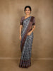 Muted Steel Blue Grey Abstract Printed Design Semi Tussar Saree