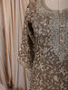 Muted Taupe Brown Floral Vine  Sequins & Zari Embroidered Design Chiffon Party Wear Palazzo Suit with Matching Dupatta