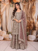 Muted Taupe Brown Floral Vine  Sequins & Zari Embroidered Design Chiffon Party Wear Palazzo Suit with Matching Dupatta