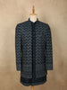 Muted Teal Blue Abstract Zari Embroidered Design Georgette Men's Sherwani Suit