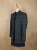 Muted Teal Blue Abstract Zari Embroidered Design Georgette Men's Sherwani Suit