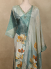Muted Teal Blue Floral Printed Design Cotton Salwar Suit with Dupatta